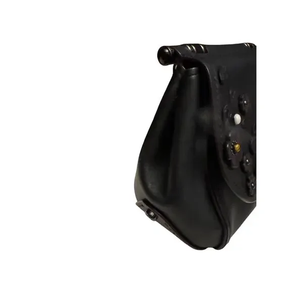 Coach Tea Rose Top Handle Bag Black and Oxblood Leather - Picture 7 of 14